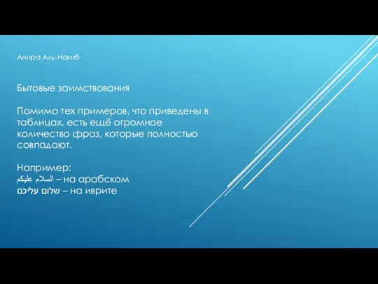 Анира Аль-Накиб Бытовые заимствования Помимо тех примеров, что приведены в таблицах, есть