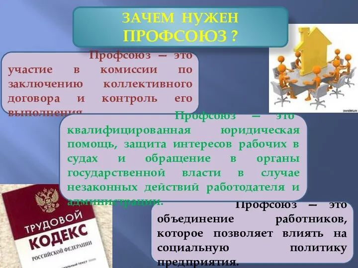 Профсоюз — это участие в комиссии по заключению коллективного договора и контроль