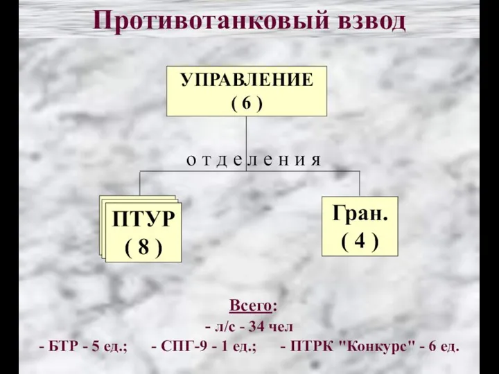 УПРАВЛЕНИЕ ( 6 ) Противотанковый взвод Всего: - л/с - 34 чел