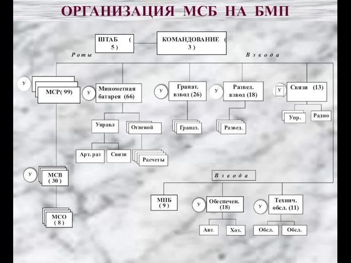 ОРГАНИЗАЦИЯ МСБ НА БМП У Управл Огневой Арт. раз Авт. Хоз. Радио