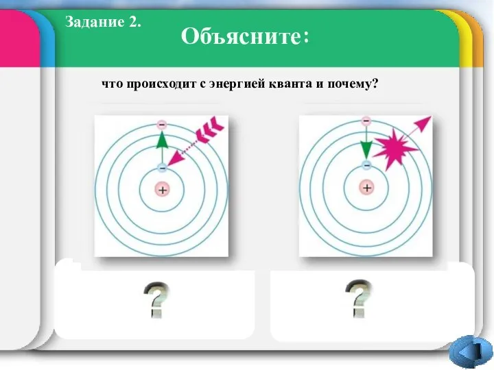 Объясните: что происходит с энергией кванта и почему? Поглощается. Идет переход с