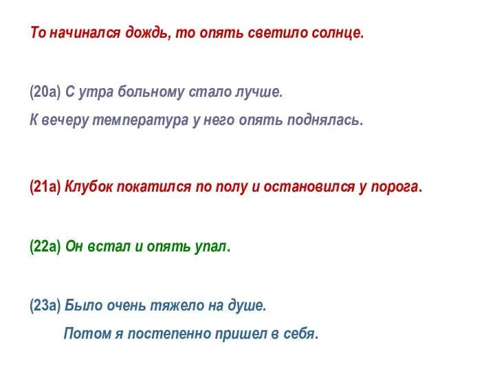 То начинался дождь, то опять светило солнце. (20а) С утра больному стало