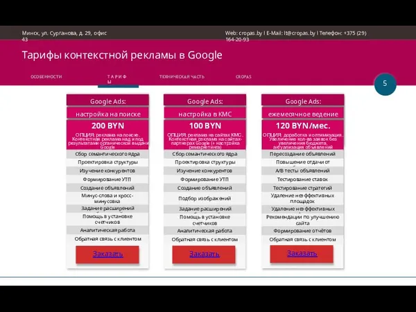 Тарифы контекстной рекламы в Google 5 Минск, ул. Сурганова, д. 29, офис