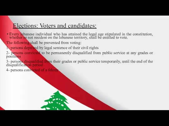 Elections: Voters and candidates: Every lebanese individual who has attained the legal