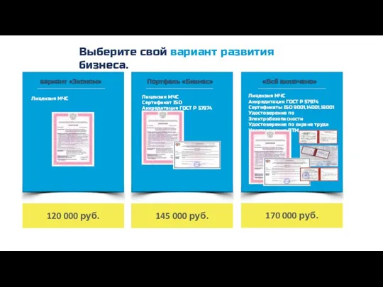 Выберите свой вариант развития бизнеса. 120 000 руб. Лицензия МЧС Сертификат ISO