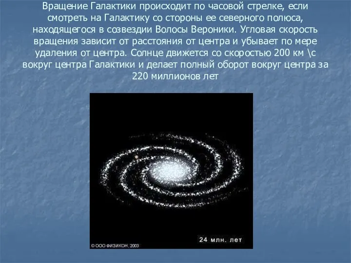 Вращение Галактики происходит по часовой стрелке, если смотреть на Галактику со стороны