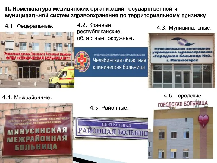 4.1. Федеральные. 4.2. Краевые, республиканские, областные, окружные. 4.3. Муниципальные. 4.4. Межрайонные. 4.5.