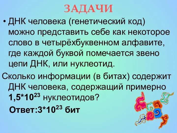 ЗАДАЧИ ДНК человека (генетический код) можно представить себе как некоторое слово в