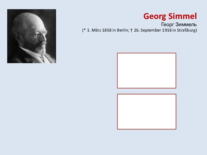 Georg Simmel Георг Зиммель (* 1. März 1858 in Berlin; † 26. September 1918 in Straßburg)