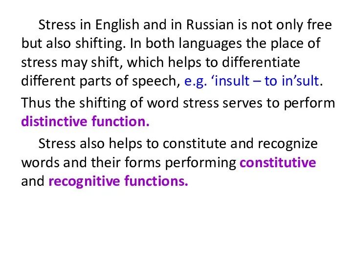 Stress in English and in Russian is not only free but also