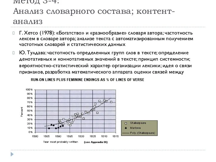 Метод 3-4: Анализ словарного состава; контент-анализ Г. Хетсо (1978): «Богатство» и «разнообразие»