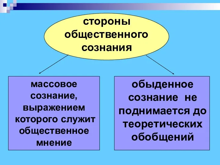 стороны общественного сознания массовое сознание, выражением которого служит общественное мнение обыденное сознание