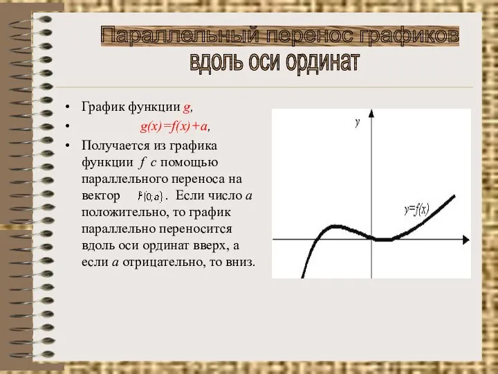 График функции g, g(x)=f(x)+a, Получается из графика функции f c помощью параллельного