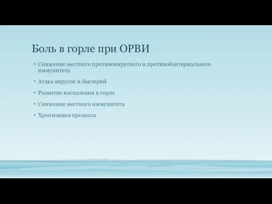 Боль в горле при ОРВИ Снижение местного противовирусного и противобактериального иммунитета Атака