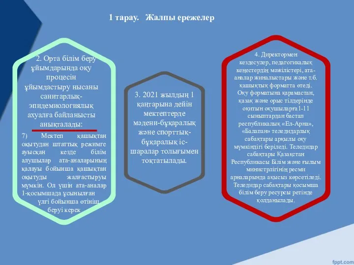 1 тарау. Жалпы ережелер 2. Орта білім беру ұйымдарында оқу процесін ұйымдастыру