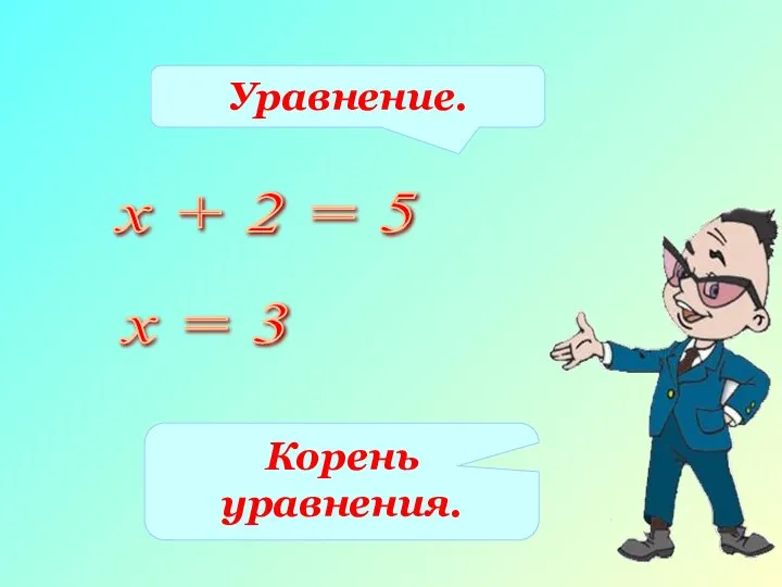 х + 2 = 5 х = 3 Уравнение. Корень уравнения.