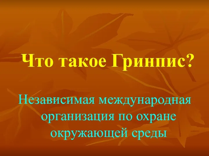 Что такое Гринпис? Независимая международная организация по охране окружающей среды