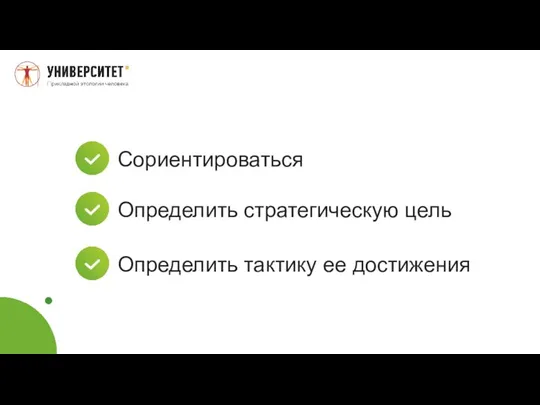 Сориентироваться Определить стратегическую цель Определить тактику ее достижения