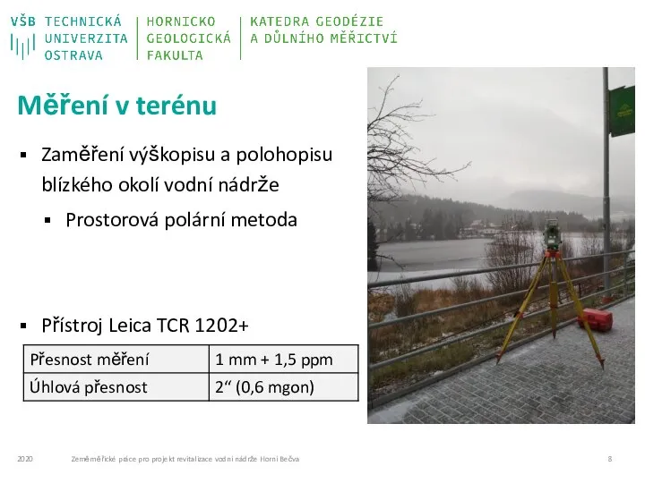 Měření v terénu Zaměření výškopisu a polohopisu blízkého okolí vodní nádrže Prostorová