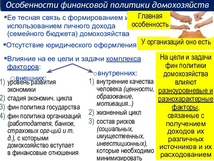 Особенности финансовой политики домохозяйств Ее тесная связь с формированием и использованием личного