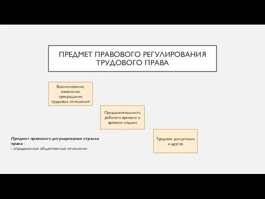 ПРЕДМЕТ ПРАВОВОГО РЕГУЛИРОВАНИЯ ТРУДОВОГО ПРАВА Продолжительность рабочего времени и времени отдыха Возникновение,