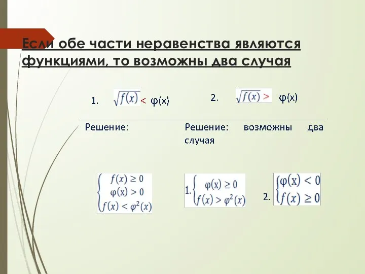 Если обе части неравенства являются функциями, то возможны два случая