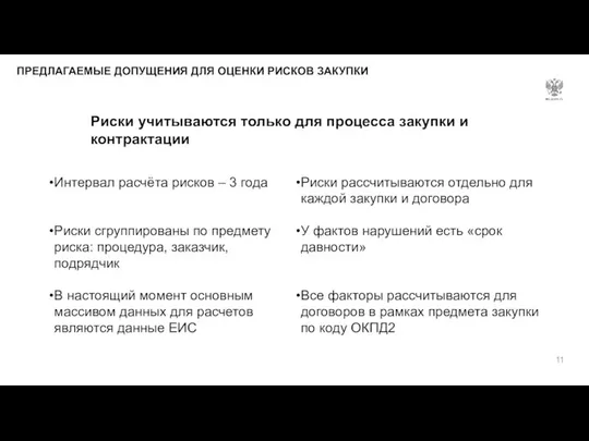 Интервал расчёта рисков – 3 года Риски сгруппированы по предмету риска: процедура,