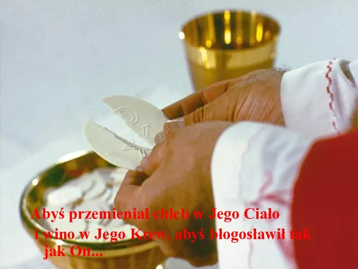 Abyś przemieniał chleb w Jego Ciało i wino w Jego Krew, abyś błogosławił tak jak On...