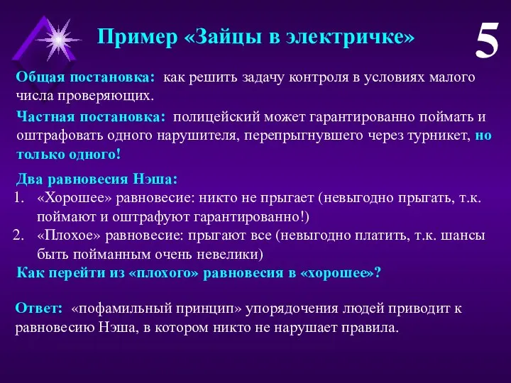 Пример «Зайцы в электричке» 5 Ответ: «пофамильный принцип» упорядочения людей приводит к