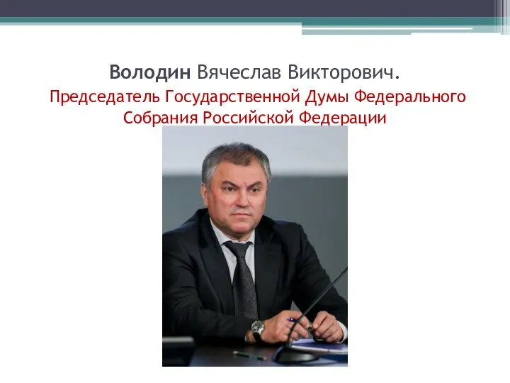 Володин Вячеслав Викторович. Председатель Государственной Думы Федерального Собрания Российской Федерации