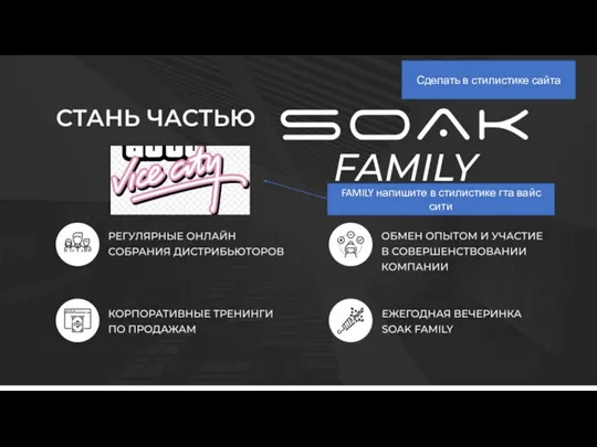 Сделать в стилистике сайта FAMILY напишите в стилистике гта вайс сити