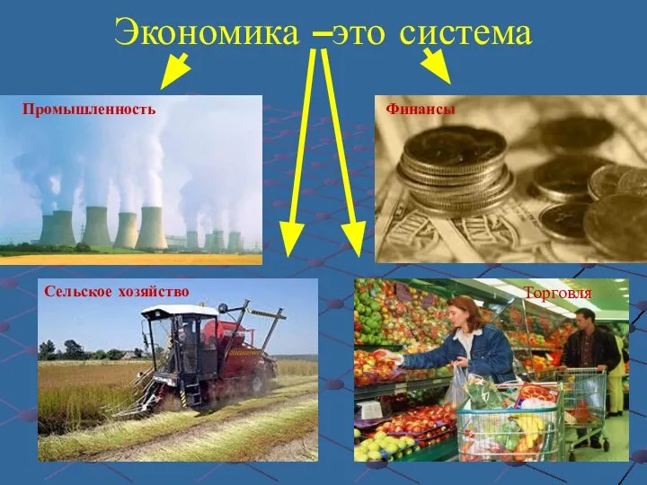 Экономика –это система Торговля Сельское хозяйство Промышленность Финансы