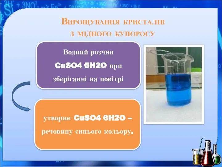 Водний розчин CuSO4·5H2O при зберіганні на повітрі Вирощування кристалів з мідного купоросу