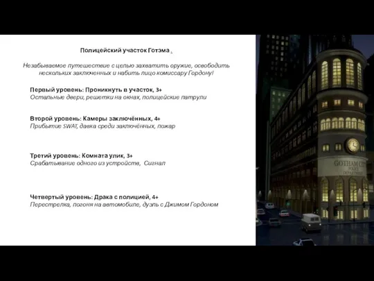 Полицейский участок Готэма . Незабываемое путешествие с целью захватить оружие, освободить нескольких