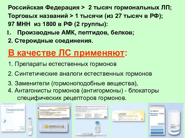 Российская Федерация > 2 тысяч гормональных ЛП; Торговых названий > 1 тысячи