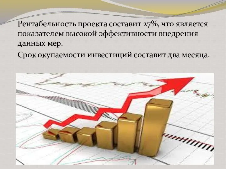 Рентабельность проекта составит 27%, что является показателем высокой эффективности внедрения данных мер.