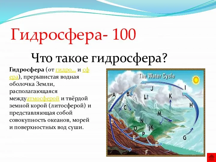 Гидросфера- 100 Что такое гидросфера? Гидросфера (от гидро... и сфера), прерывистая водная