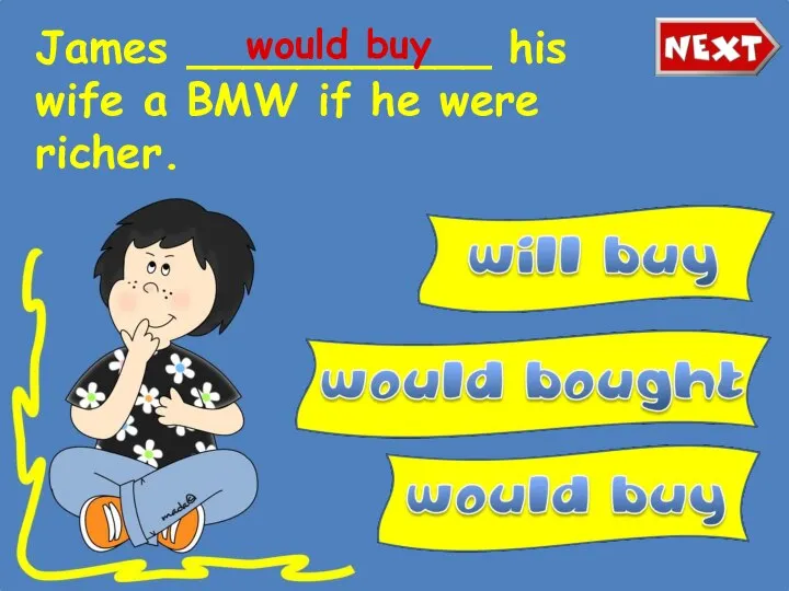 James ___________ his wife a BMW if he were richer. would buy