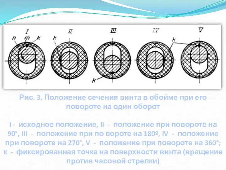 Рис. 3. Положение сечения винта в обойме при его повороте на один
