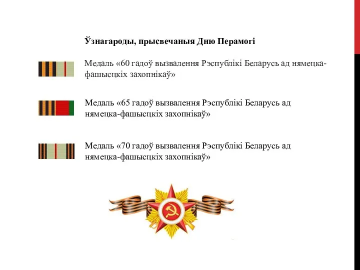 Ўзнагароды, прысвечаныя Дню Перамогі Медаль «60 гадоў вызвалення Рэспублікі Беларусь ад нямецка-фашысцкіх