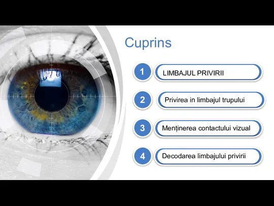 Cuprins 1 2 3 4 Privirea in limbajul trupului Menținerea contactului vizual