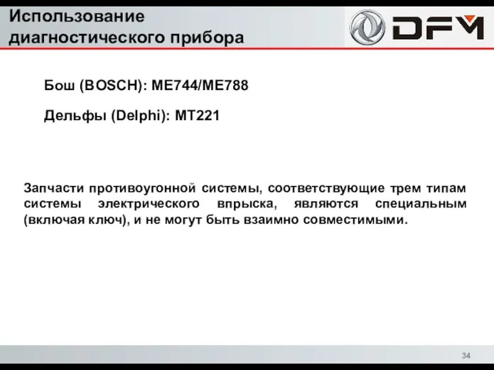 Использование диагностического прибора Бош (BOSCH): ME744/ME788 Запчасти противоугонной системы, соответствующие трем типам