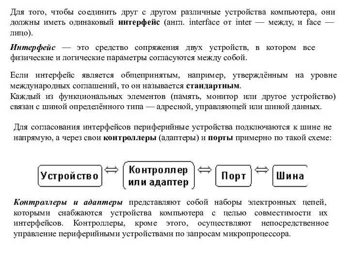 Для того, чтобы соединить друг с другом различные устройства компьютера, они должны