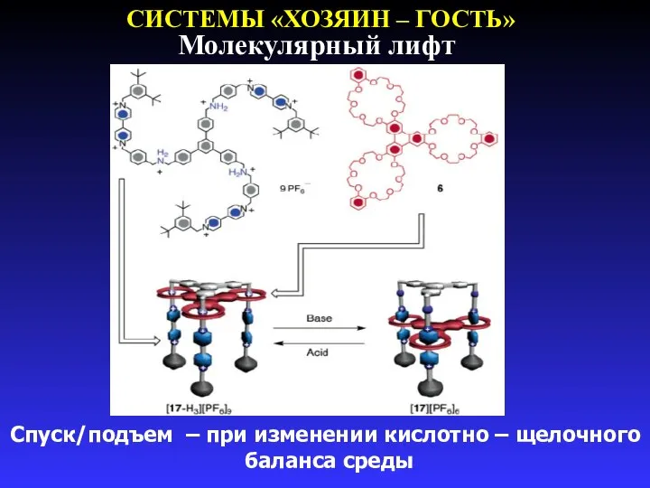 СИСТЕМЫ «ХОЗЯИН – ГОСТЬ» Молекулярный лифт Спуск/подъем – при изменении кислотно – щелочного баланса среды
