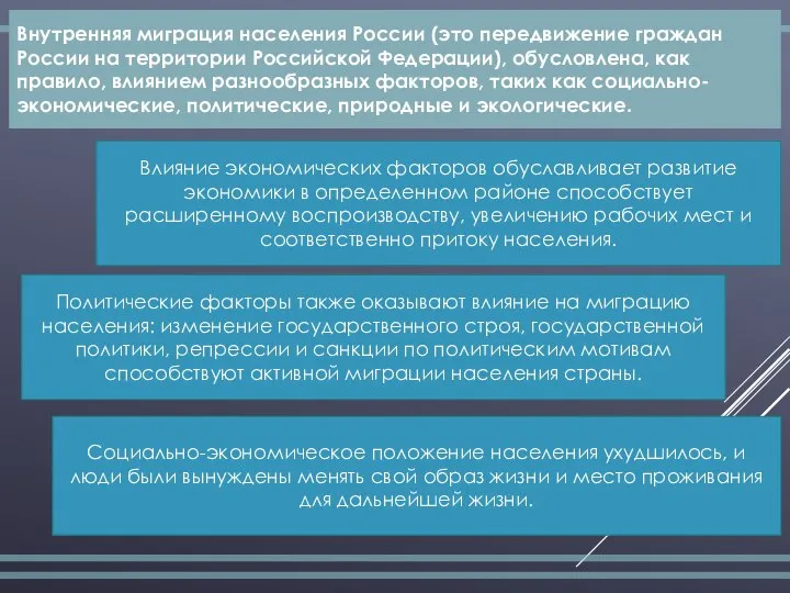 Внутренняя миграция населения России (это передвижение граждан России на территории Российской Федерации),