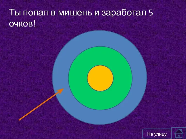 Ты попал в мишень и заработал 5 очков! На улицу