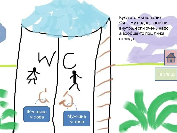 Куда это мы попали? Ой… Ну ладно, загляни внутрь, если очень надо,