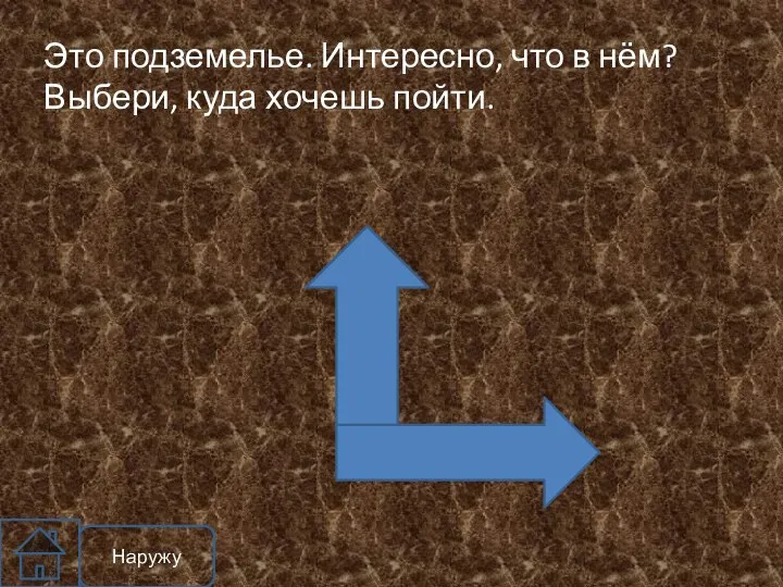 Это подземелье. Интересно, что в нём? Выбери, куда хочешь пойти. Наружу