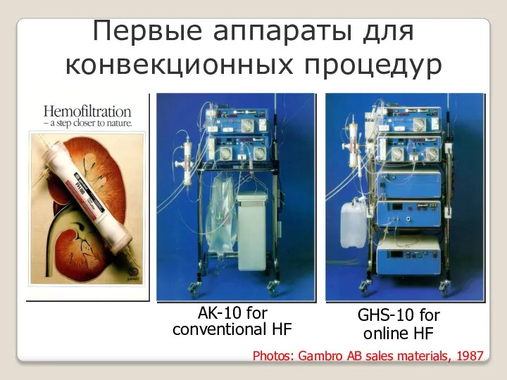 AK-10 for conventional HF GHS-10 for online HF Photos: Gambro AB sales