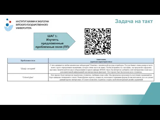 Задача на такт ШАГ 1: Изучить предложенные проблемные поля (ПП)